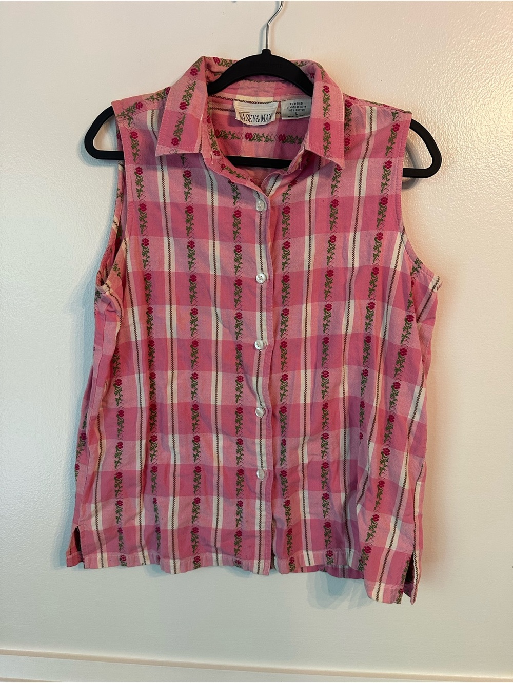 Vintage Casey & Max Sleeveless Pink Plaid Button-Down Top - Size Large